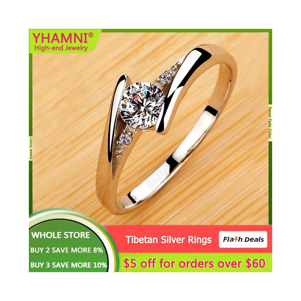 Trending Jewelry Tibetan Silver Rings for Women Round Zircon Crystal Ring Promise Engagement Wedding Band