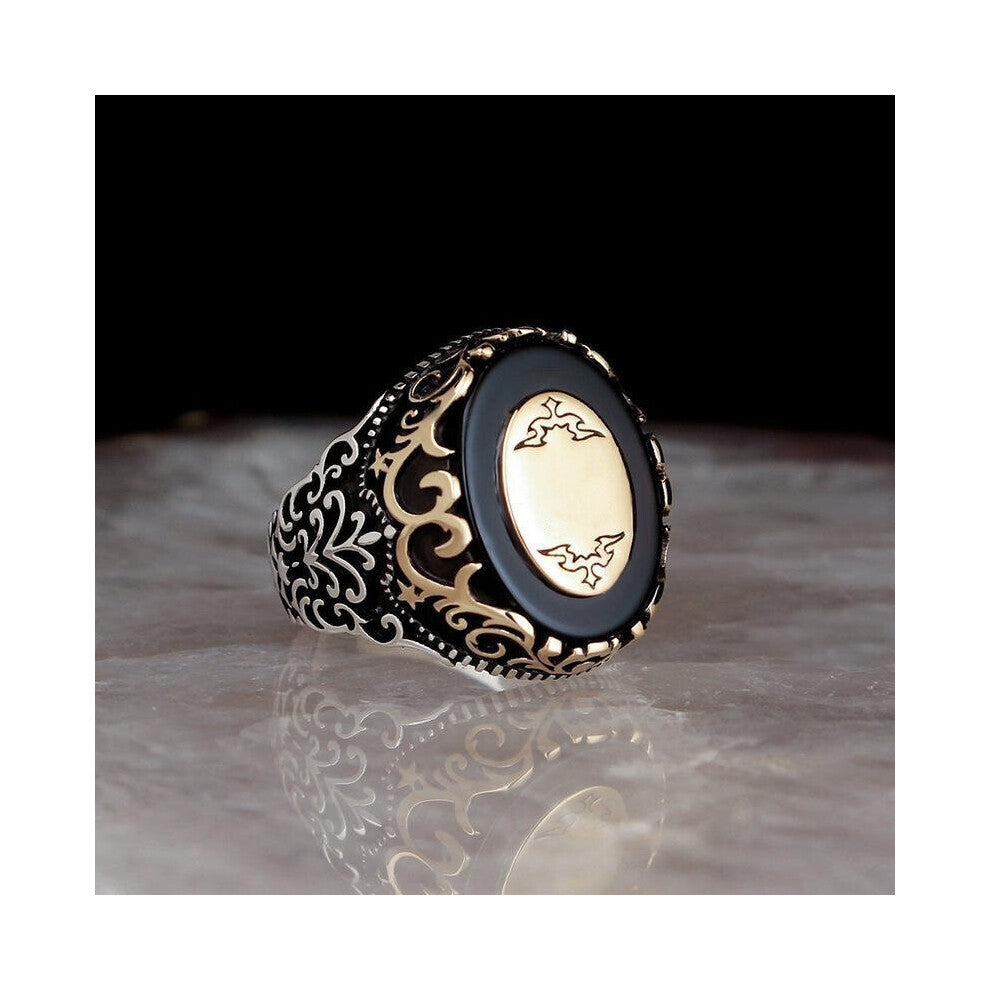 vintage Signet Ring For Men Women Ancient Silver Carved Eagle Ring Green Zircon Inlay Punk Motor Biker