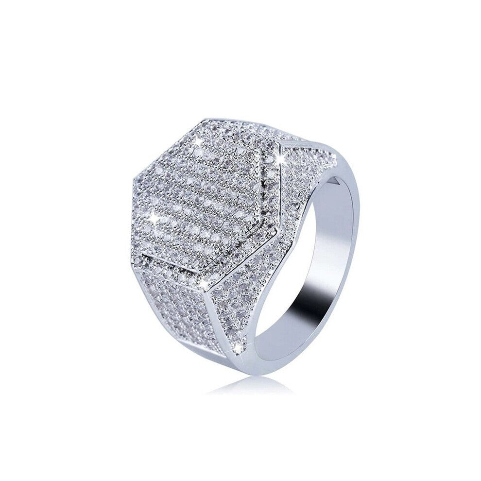 Milangirl Big Hip Hop Rhinestone Men Out Bling Square Ring Pave Setting CZ Wedding Engagement Rings Top