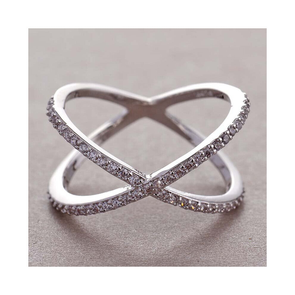 Cross X Shape Women Engagement Ring Full Paved CZ Stone Silver Female Jewelry Ring