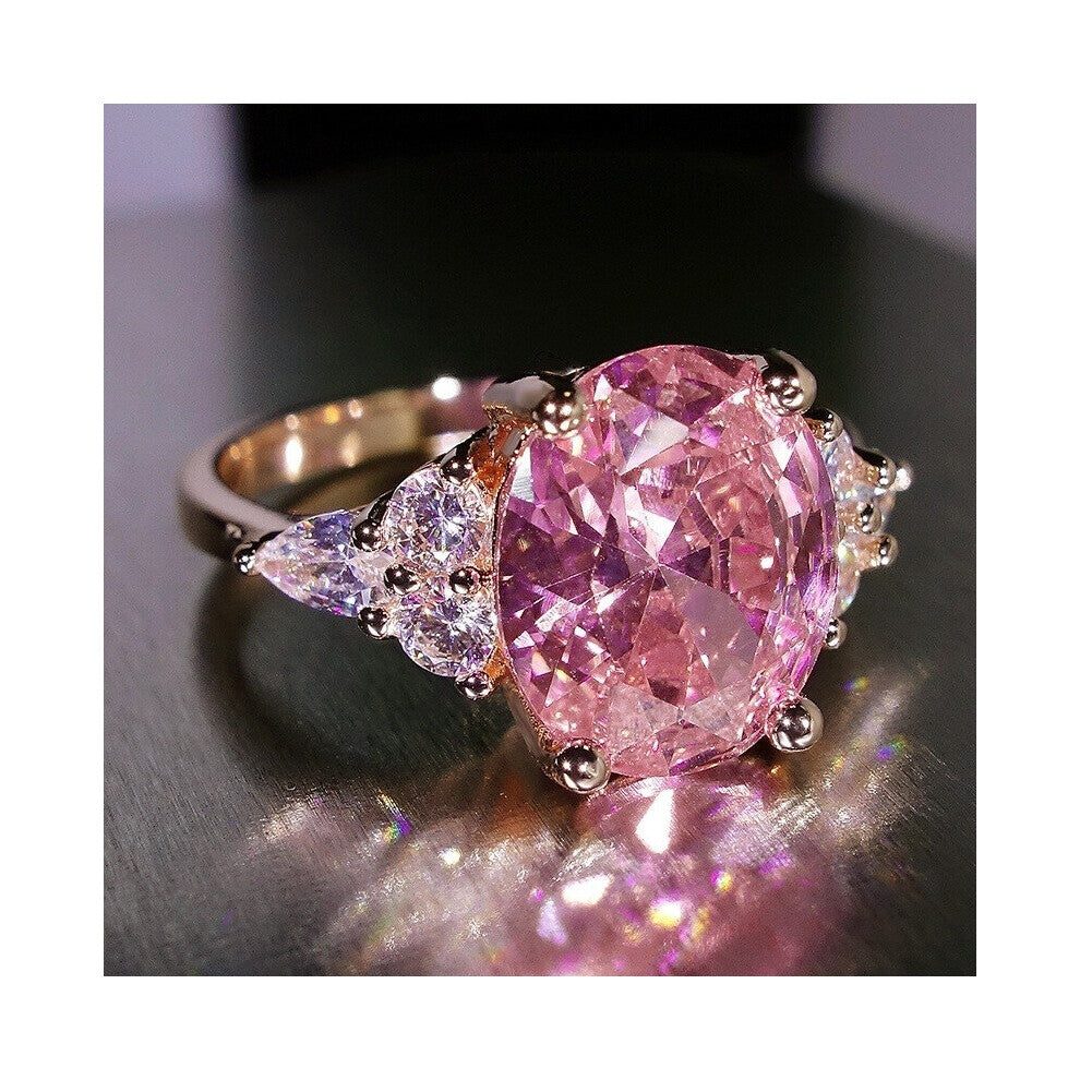 Pink Crystal Cubic Zircon Women Ring Princess Wedding Punk Band Rose Female Finger Ring Engagement Party