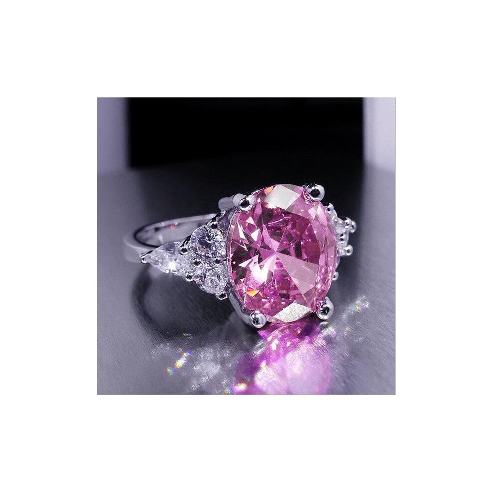 Pink Crystal Cubic Zircon Women Ring Princess Wedding Punk Band Rose Female Finger Ring Engagement Party