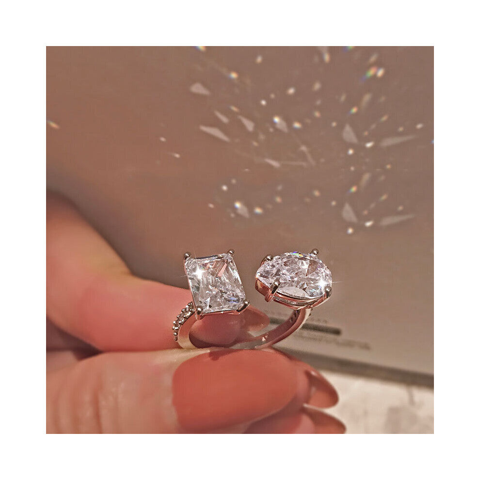 Bling Zircon Stone Adjustable Silver Rings for Women Wedding Engagement Jewelry