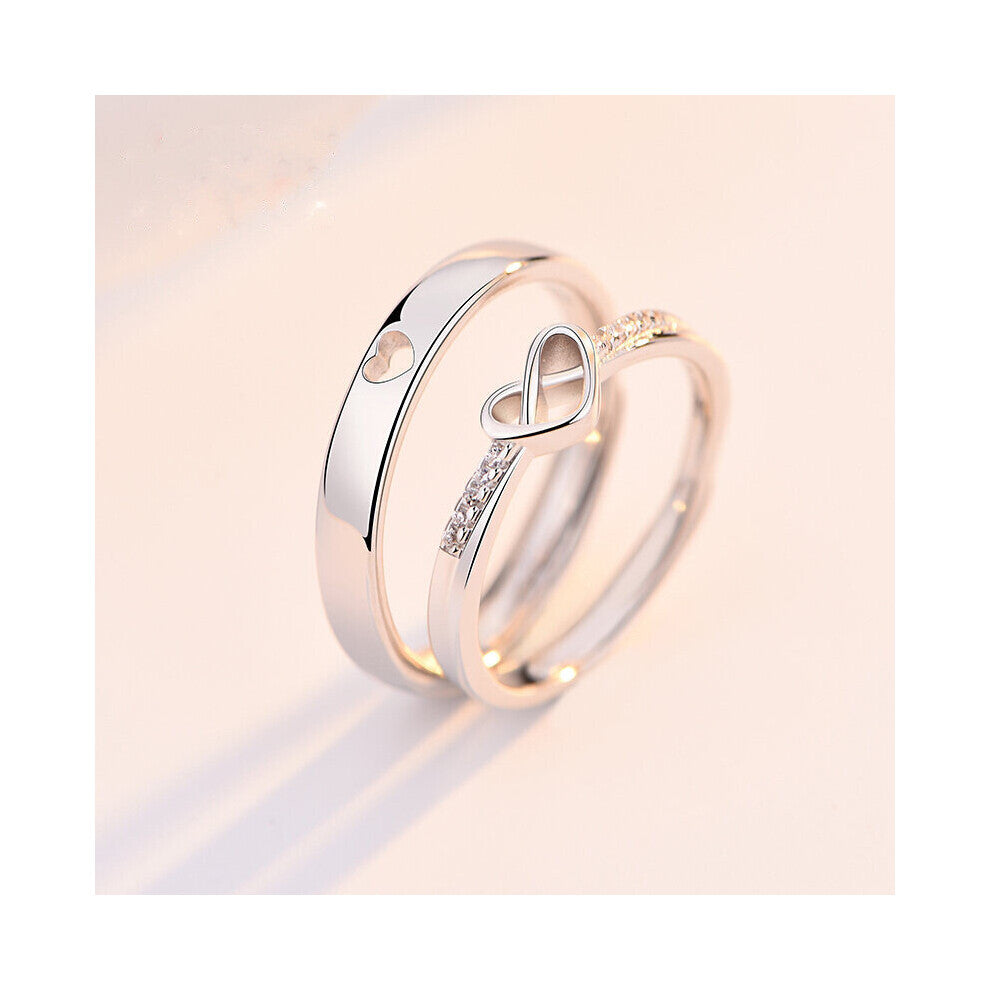 2 Pcs Love Heart Zircon Couple Rings Set Lover Bridal Wedding Engagement Ring Jewelry