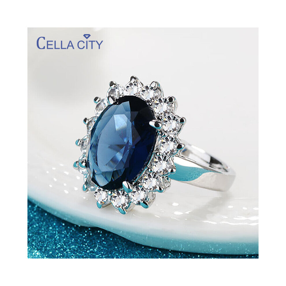 Cellacity Oval Sapphire Rings for Women Silver 925 Fine Jewelry with Gemstones Flower shaped Female Engagement Ring