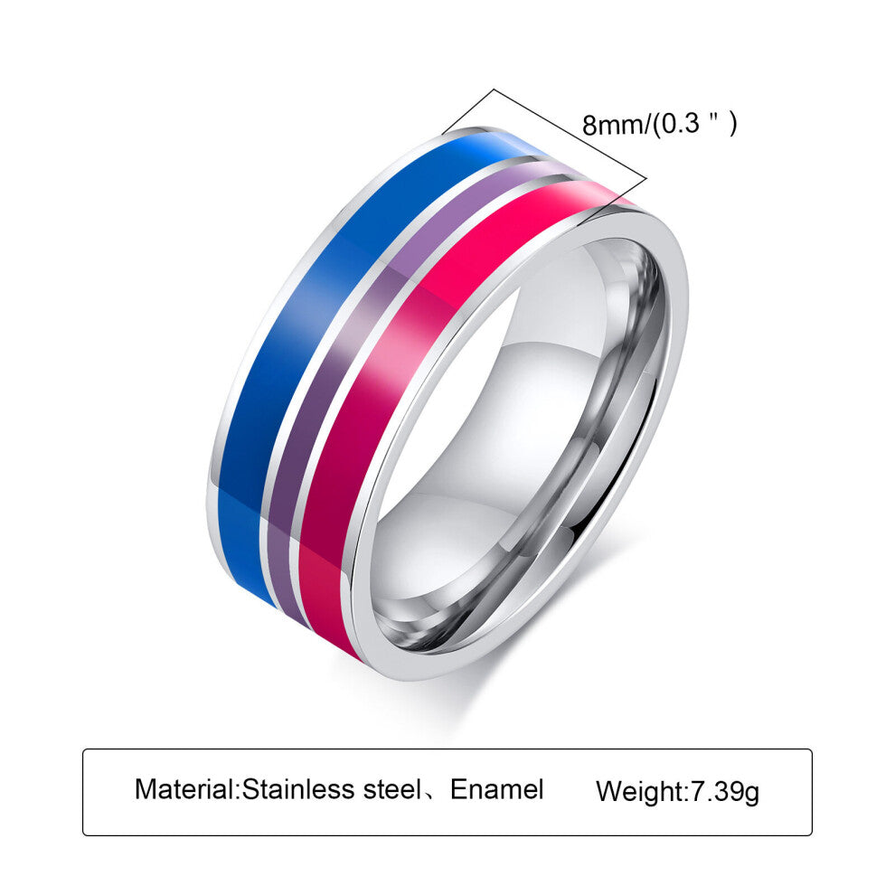 8MM Rainbow LGBT Rings Jewelry Engagement Party Bagues Titanium 316L Stainless Steel Bands For Couple Rings for Women Men