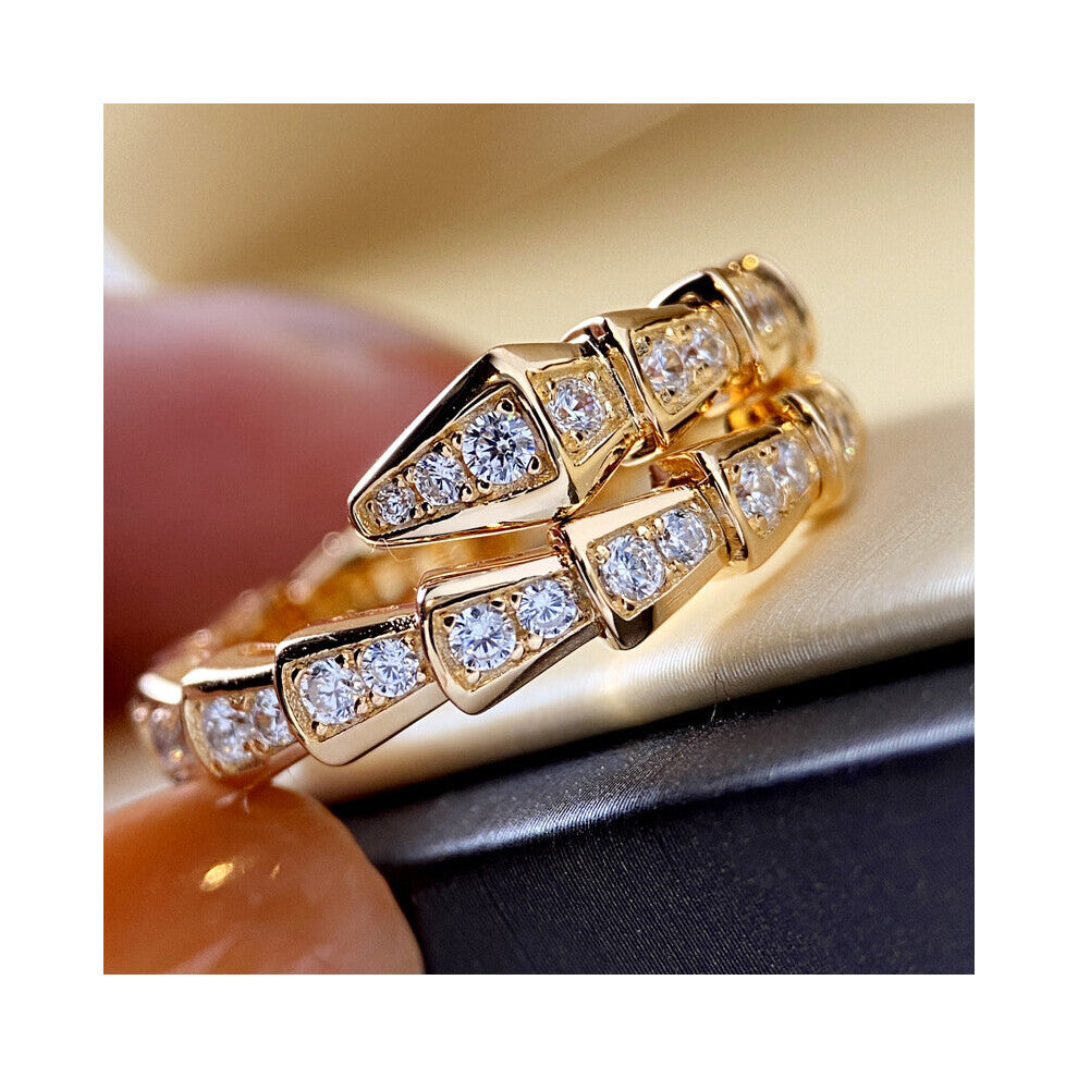 Silver Snake Adjustable Ring with Bling Zircon Stone for Women Wedding Engagement Jewelry