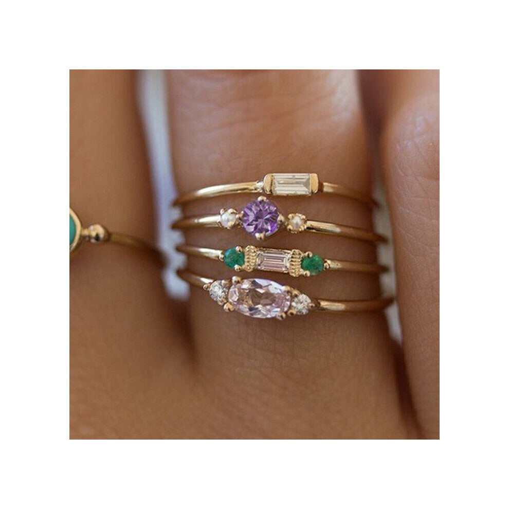 4 Pcs-set Crystal Zircon Ring Set Vintage Bohemian Women Engagement Party Ring Set Jewelry