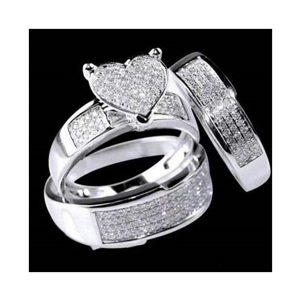 3 Pcs-Set Ring Set Collection ! Romantic Heart Zircon Engagement Ring Set for Women Wedding Party Jewelry Accessories