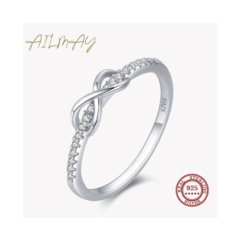 Real 925 Sterling Silver Infinity Love Infinite CZ Rings For Women Wedding Engagement Fine Female Jewelry