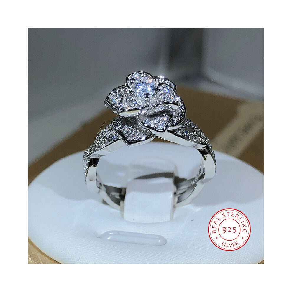925 Sterling Silver InterTwined Three-Dimensional Rose Ring Zircon Full Diamond Ring Ladies Temperament Jewelry