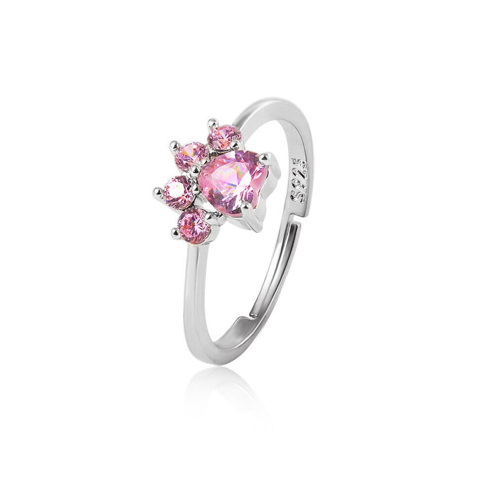 Cartoon Cat's Paw Crystal Engagement Rings For Women Pink Zircon Cubic Rings Female Wedding Jewelry