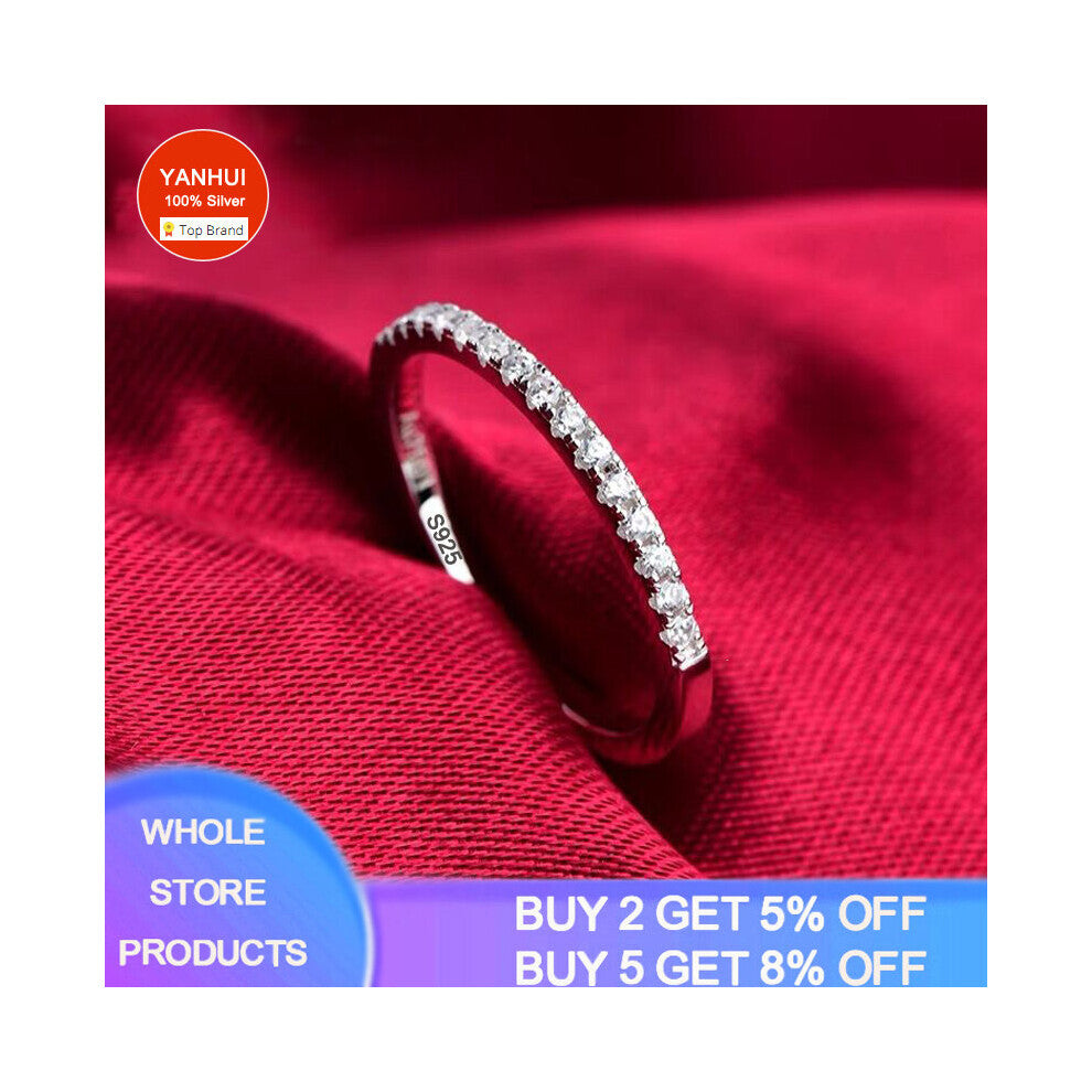 Female Eternity Promise Ring Allergy Tibetan Silver Ring Inlay 5pcs 3mm Cubic Zircon Engagement Wedding Band Women Rings