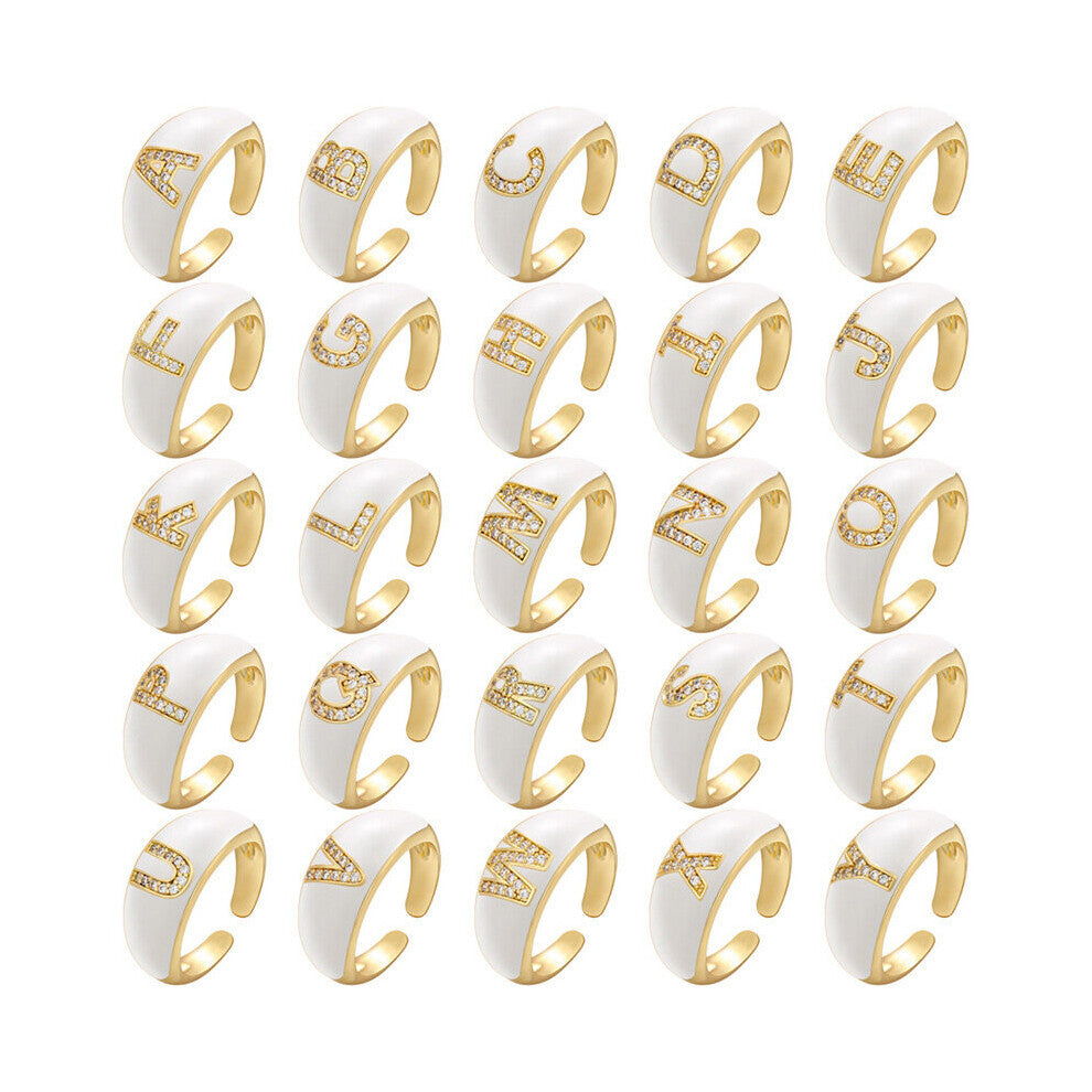 26 English Letters 4 Colors Enamal Diy Name Inlaid Zircon Open Ring Female Classic Jewelry Engagement Ring