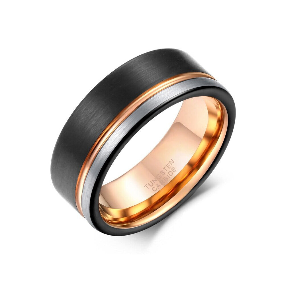 Ring Men Tungsten Ring Rose Line Brushed 6-8mm Wedding Band Engagement Ring Men's Party Bague Homme