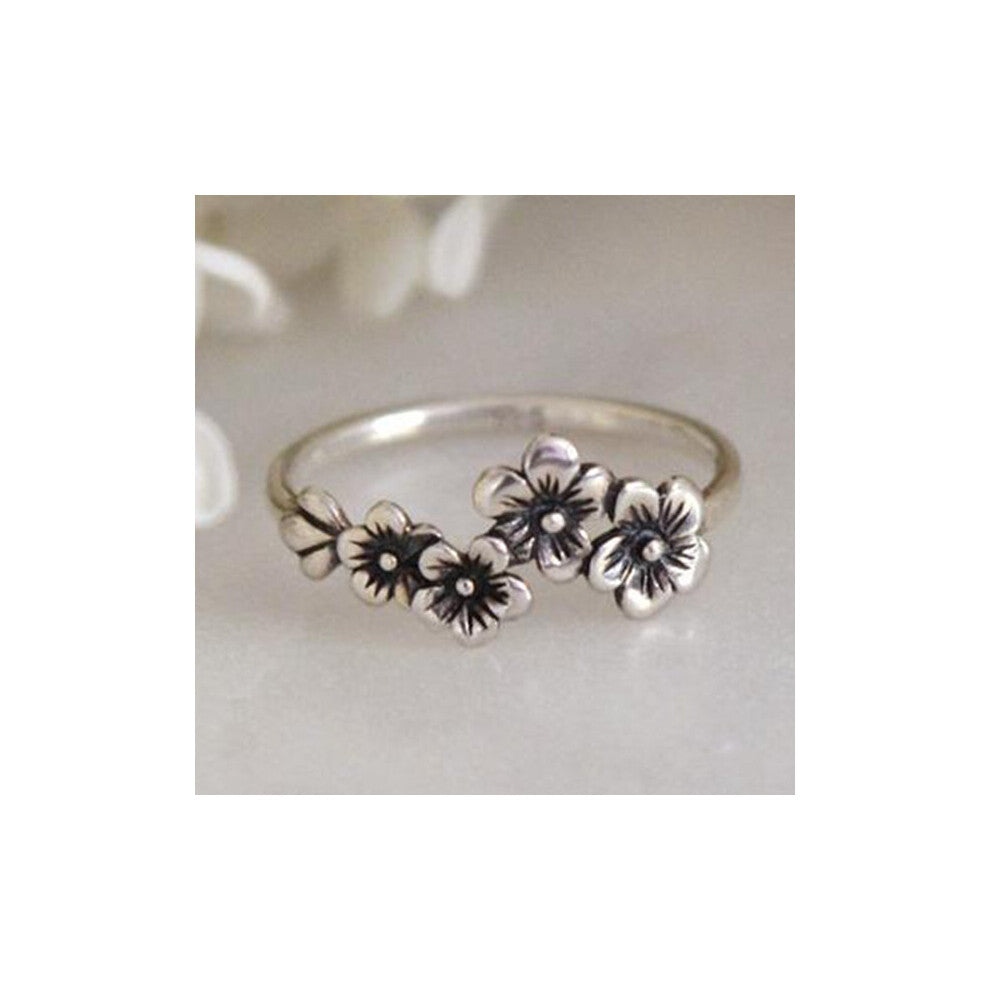 Vintage Bohemian Flower Red Crystal Rings for Women Gorgeous Charming Silver Colour Wedding Engagement Christmas Gift