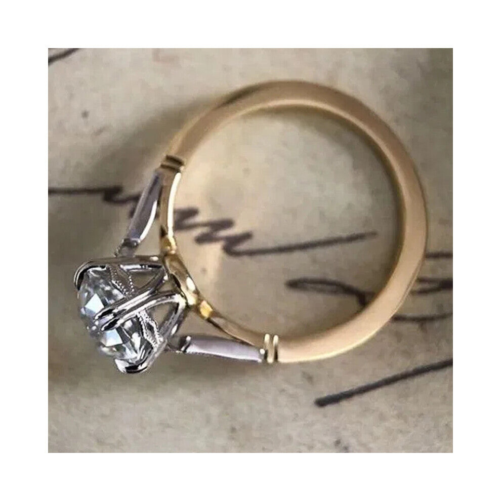 Understated Round Cubic Zirconia Rings for Women Wedding Engagement Ring Accessories Two Tone Jewelry