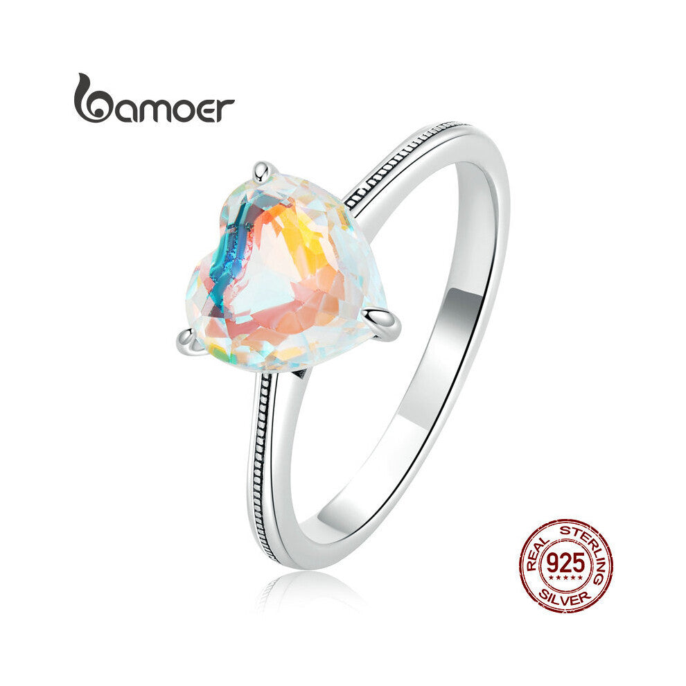 Bamoer 925 Sterling Silver Sparkling Heart Ring for Women Eternity Band Silver Ring Fine Jewelry Engagement Gift