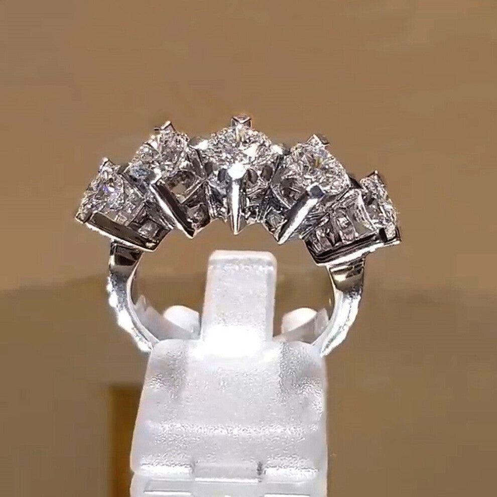 Brilliant 5 Round Cubic Zirconia Women's Rings for Engagement Wedding Silver Band Jewelry