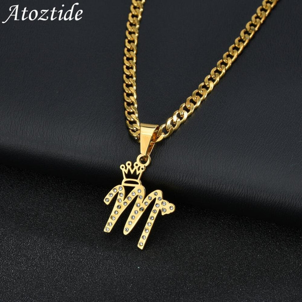 (White, 50cm) Atoztide Name?Necklaces Personalized Jewelry Cuban Chain Pendant Necklace Zircon Stainless Steel Choker?For Women Gift