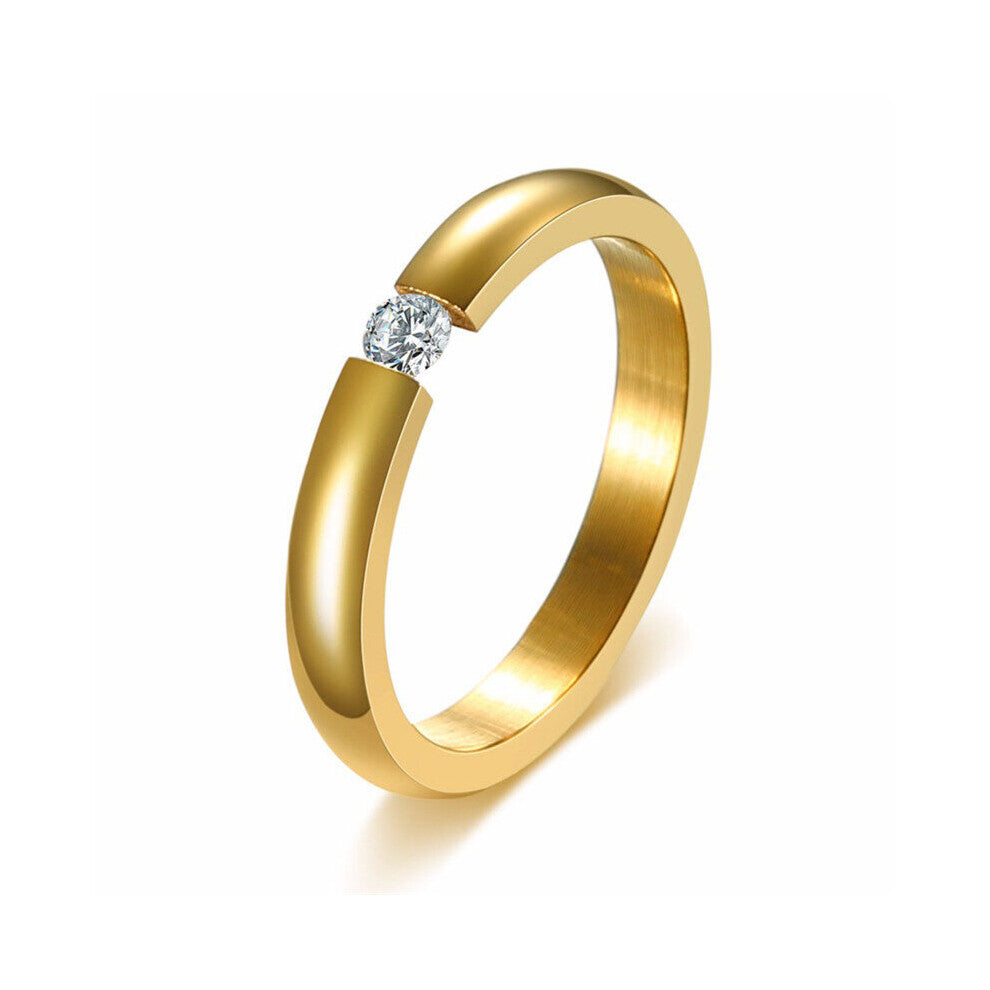 3mm High Polished 4 Colors Stainless Steel Cubic Zirconia Stone Engagement Wedding Rings for Woman