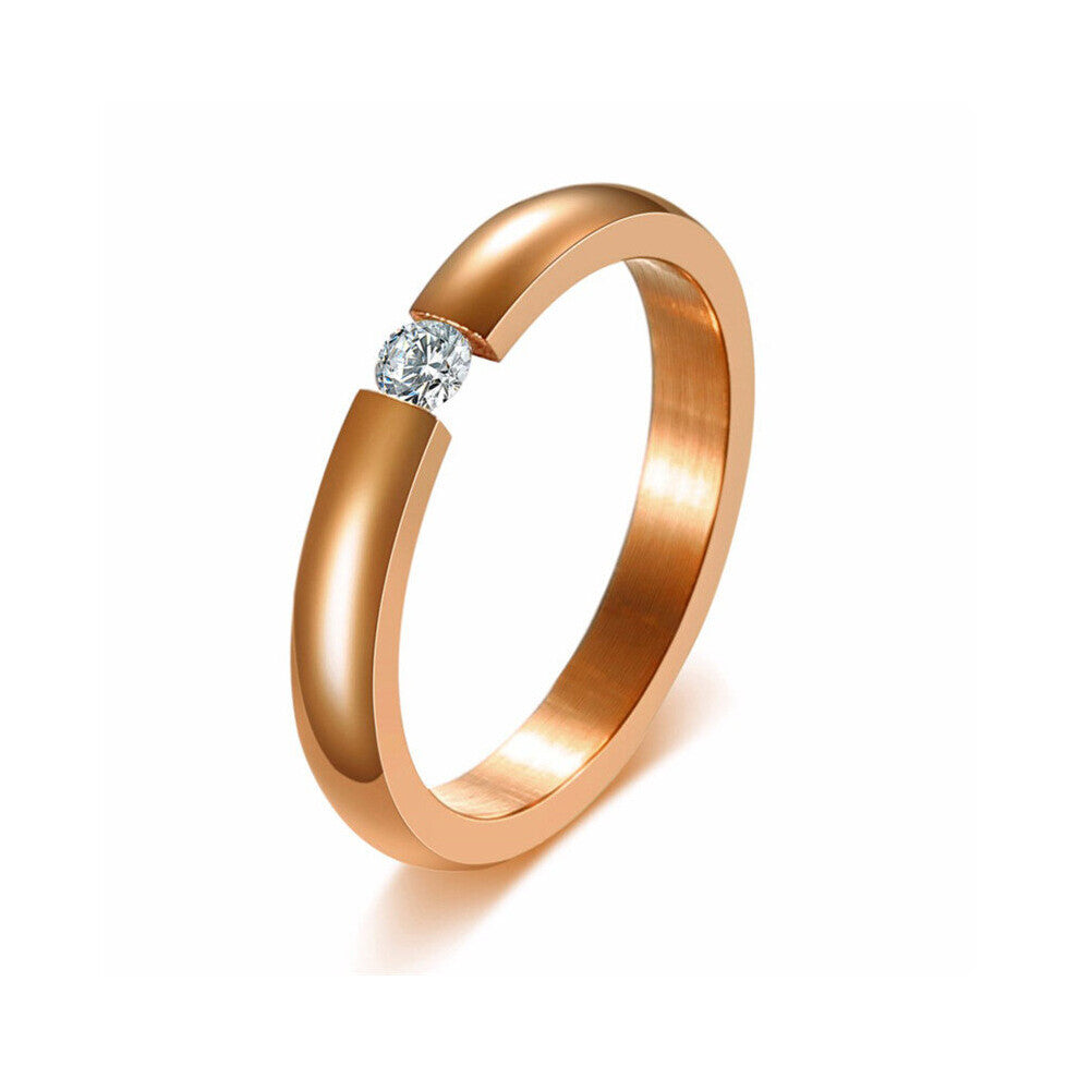 3mm High Polished 4 Colors Stainless Steel Cubic Zirconia Stone Engagement Wedding Rings for Woman