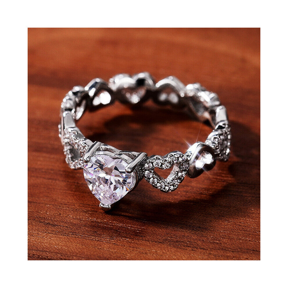 Silver Heart-shaped Proposal Ring Women Love Heart Engagement Jewelry Anniversary