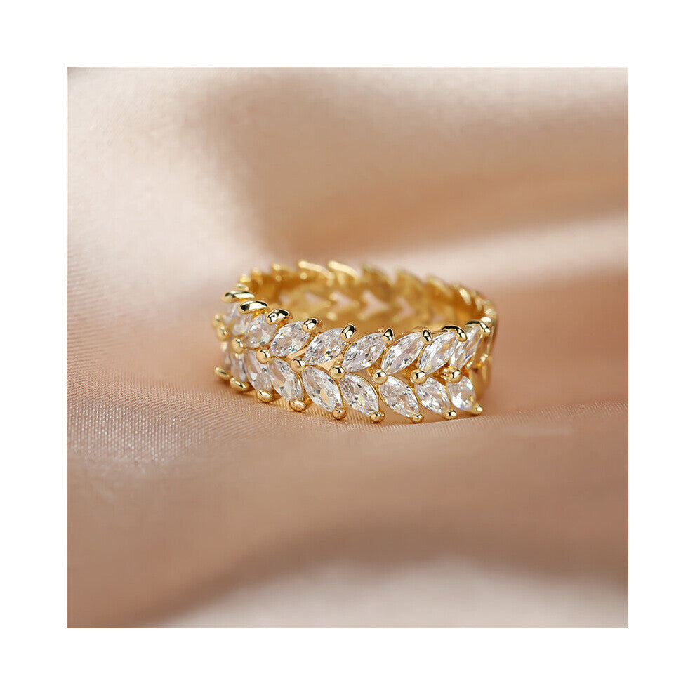 Female Leaf Crystal Jewelry Rose Silver Engagement Ring Charm Bride Zircon Wedding Band Rings For Women