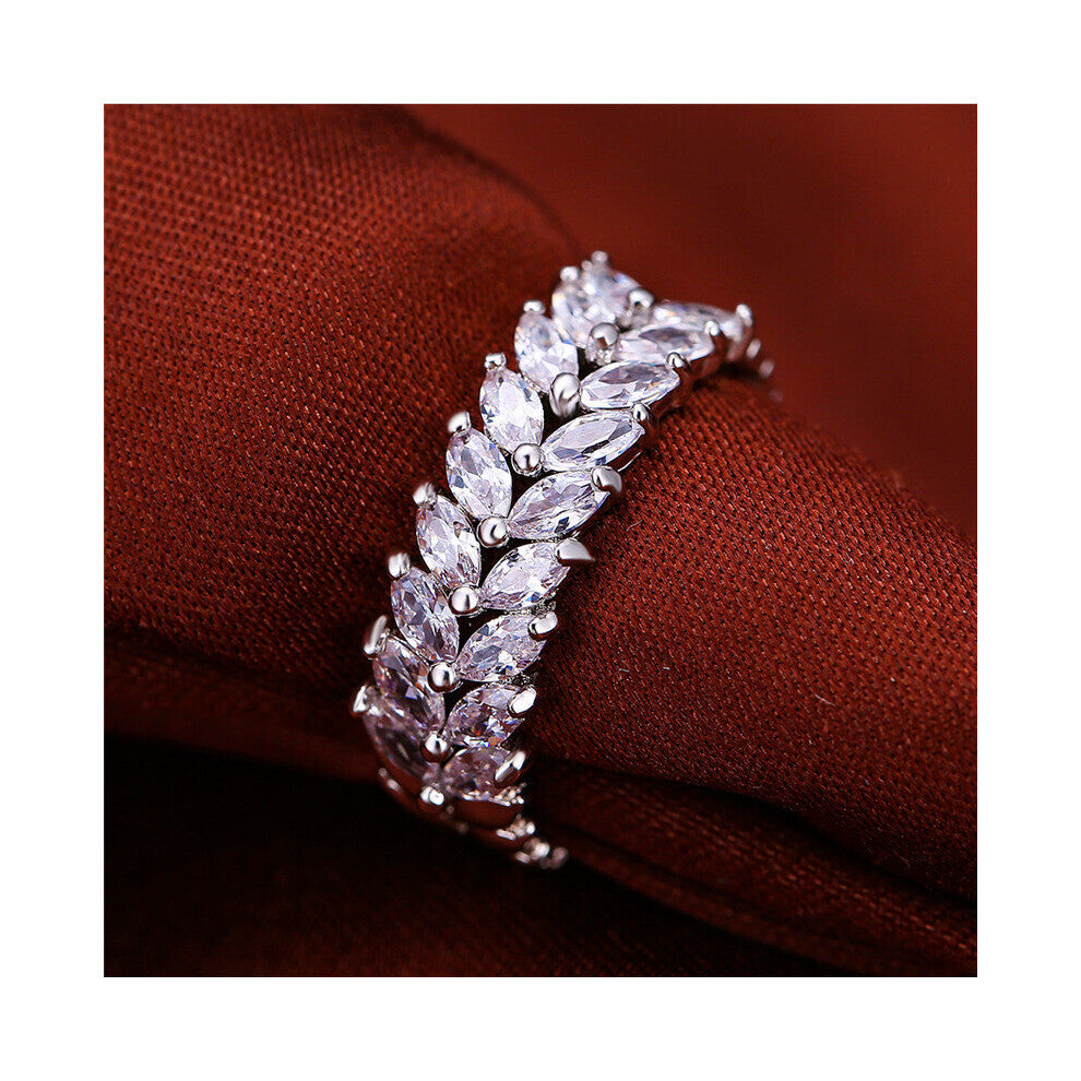Female Leaf Crystal Jewelry Rose Silver Engagement Ring Charm Bride Zircon Wedding Band Rings For Women