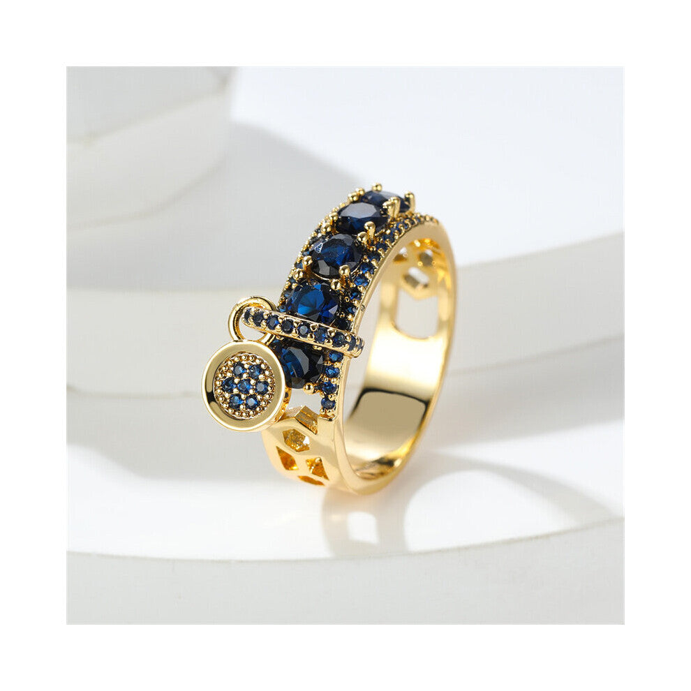 Vintage Royal Stone Ring Yellow Female Wedding Rings For Women Round Dangle Ring Engagement Jewelry