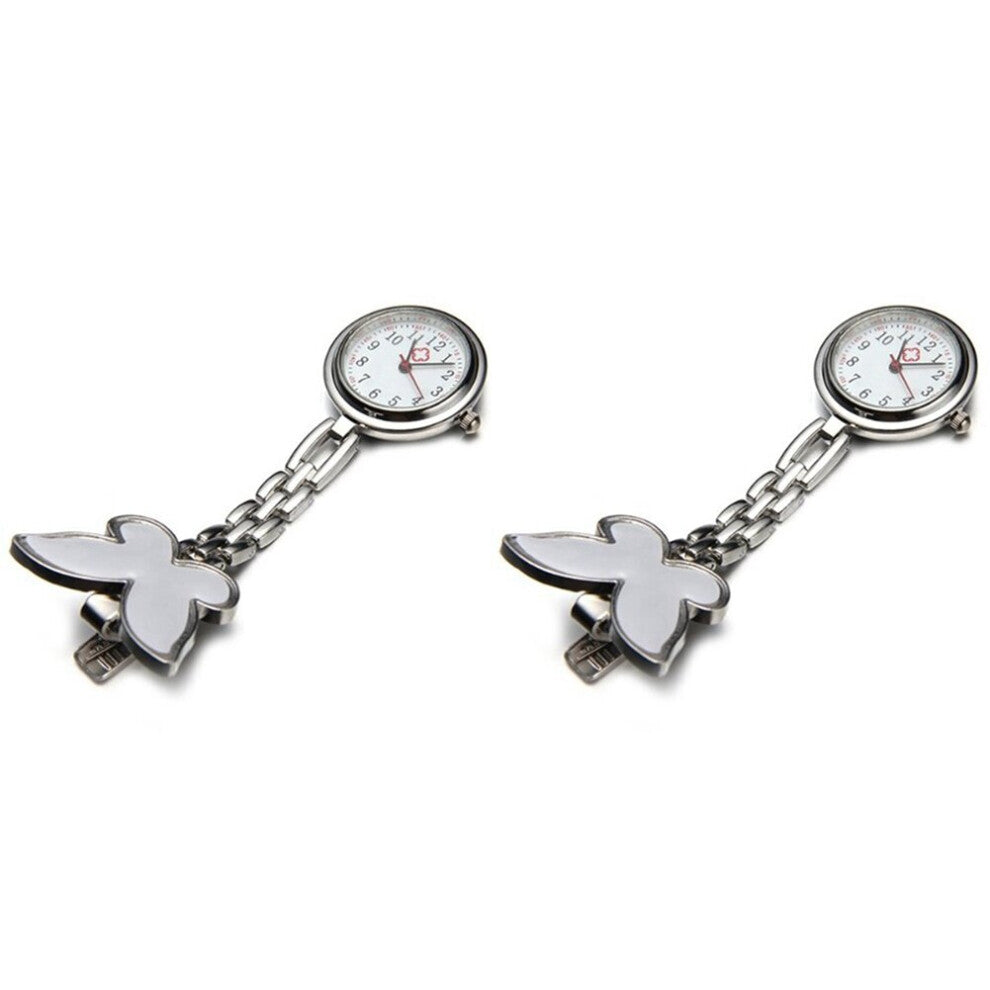 2X Nurses Clock Heart Rate Monitor Pocket Watch Quartz Butterfly Motive White
