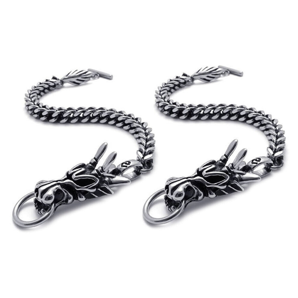 2X Men's Jewelry Bracelet Stainless Steel Dragon Biker Black-Silver