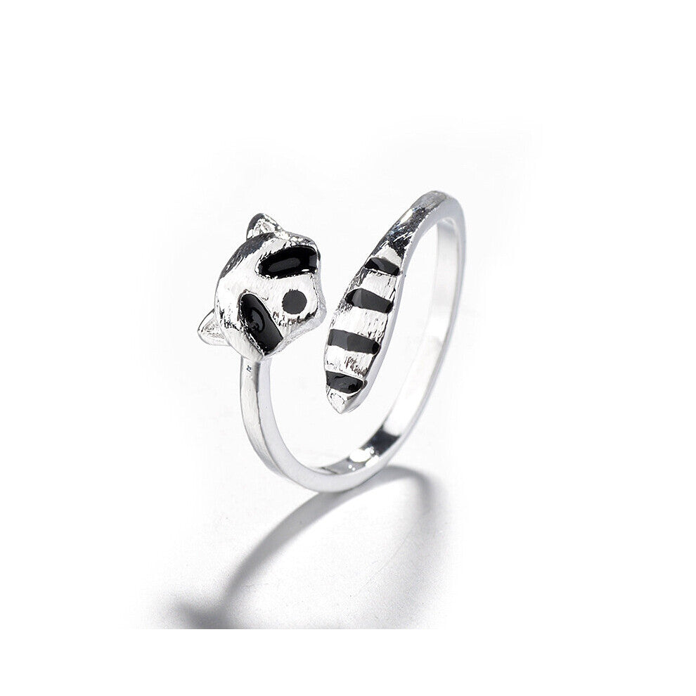 cartoon animals delicate raccoon fox tail jewelry ladies engagement wedding open ring