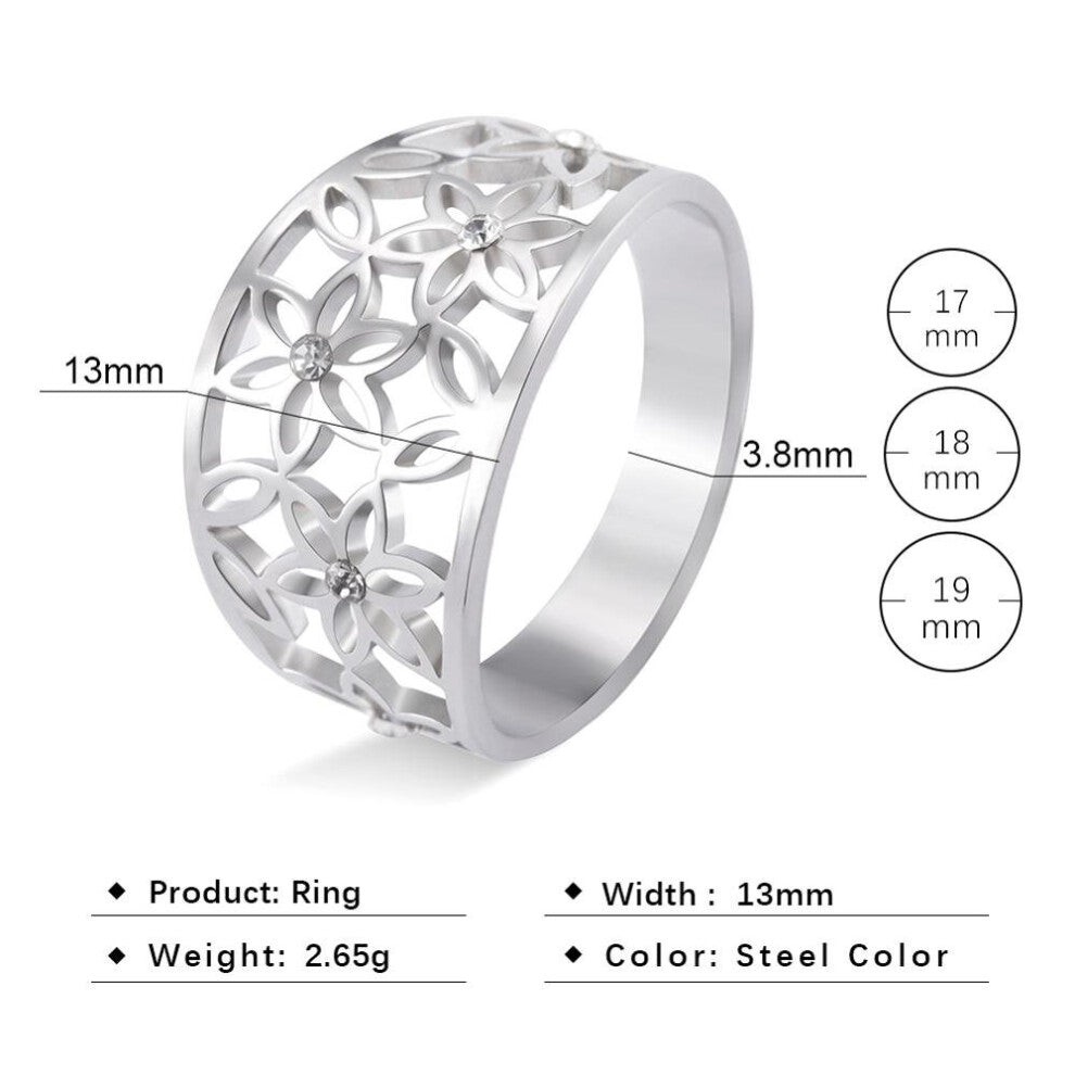 Women Flower Zircon Finger Ring Stainless Steel Casual Engagement Rings Jewelry Gift for Lover