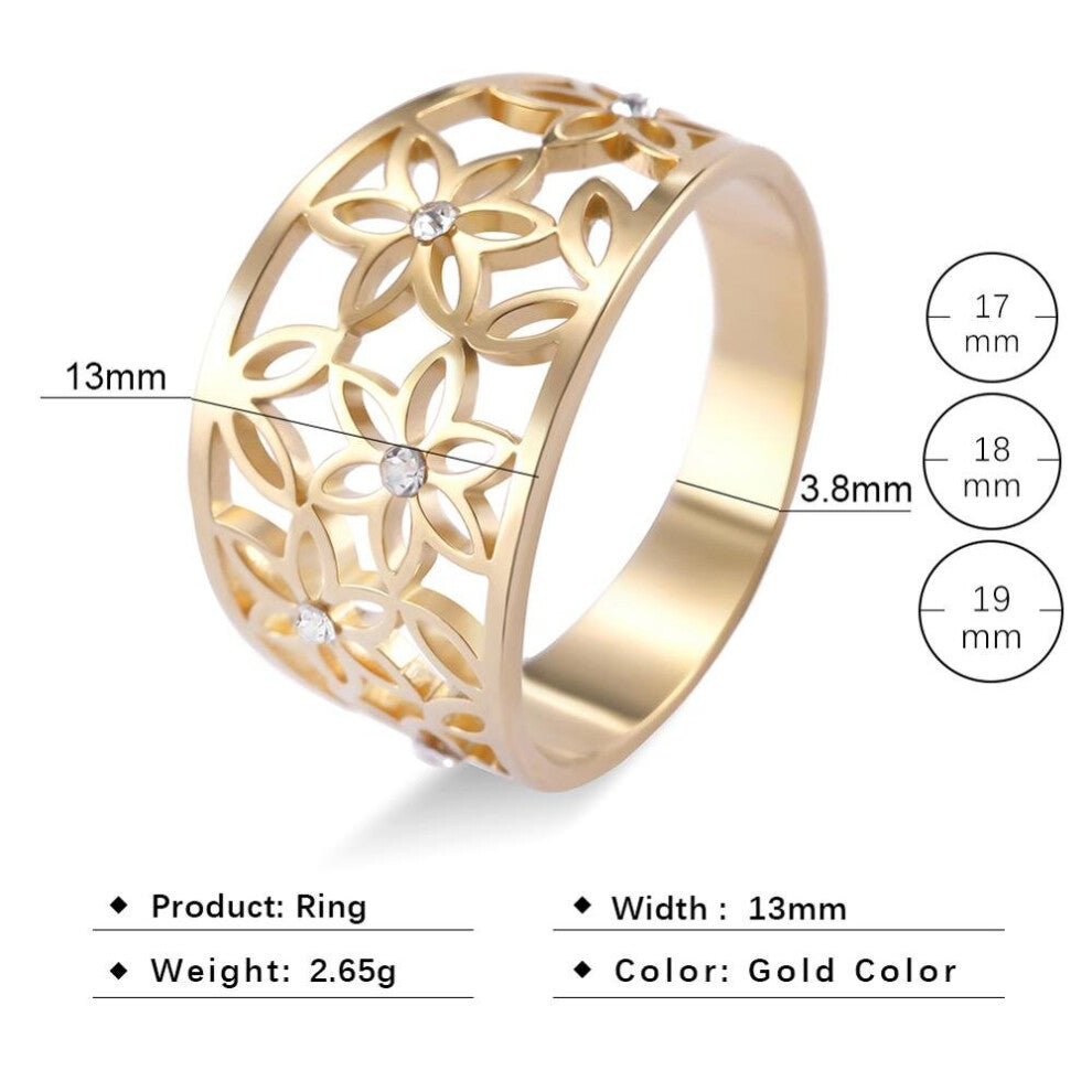 Women Flower Zircon Finger Ring Stainless Steel Casual Engagement Rings Jewelry Gift for Lover