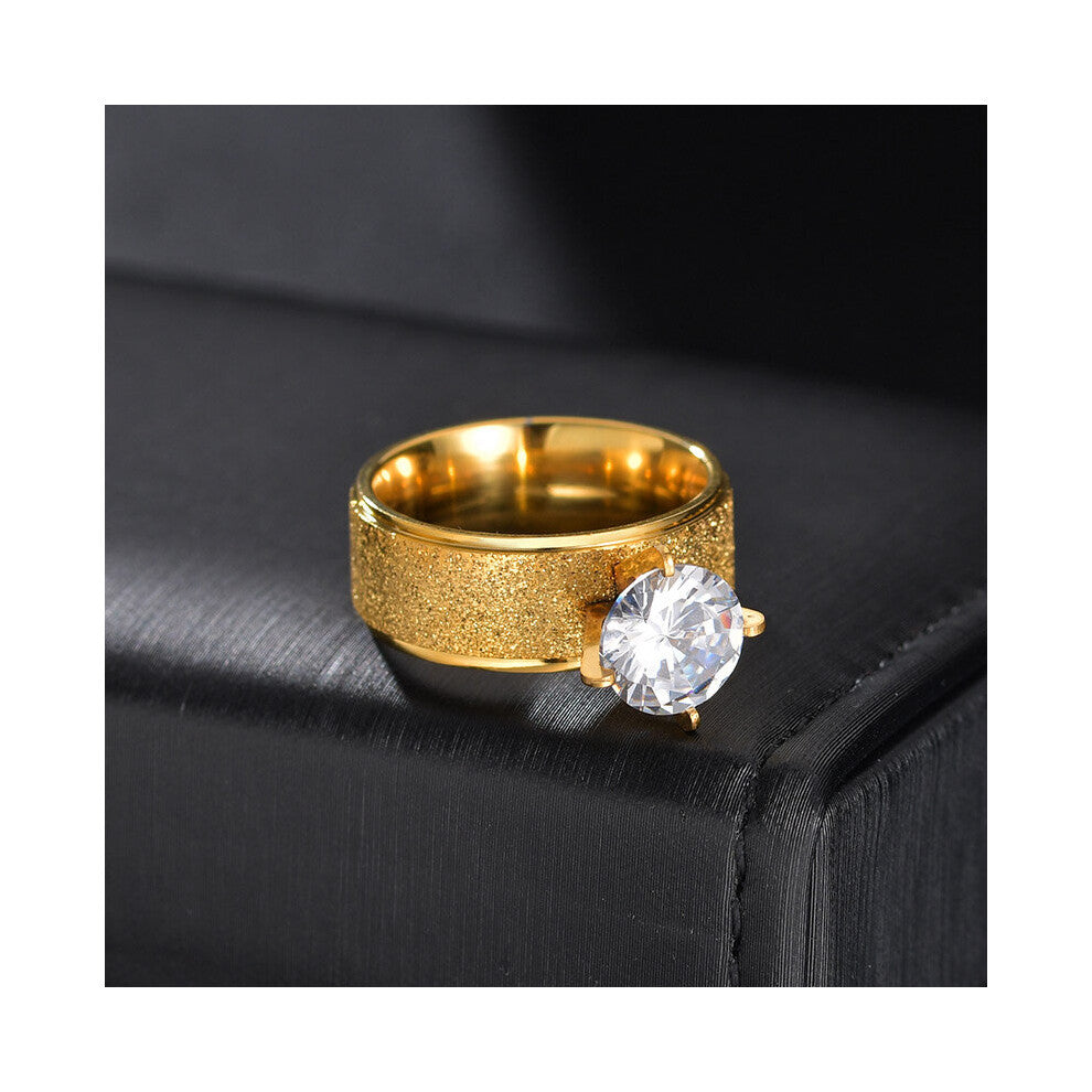 8mm Bling Crystal Wedding Rings for Couple Golden Stainless Steel Women Ring Sets Men Jewelry Engagement Gift