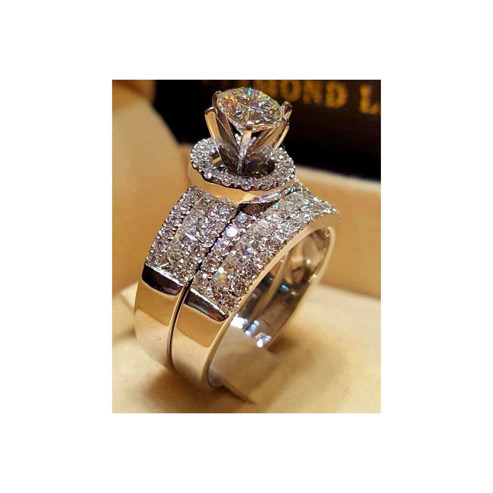 Crystal Female Big Queen Ring Set Silver Bridal Wedding Rings For Women Promise Love Engagement Ring