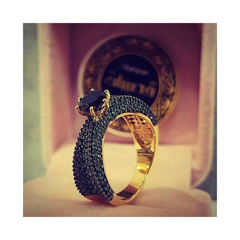 Plated Set Stone Rings Women Green Stone Engagement Wedding Ring Jewelry