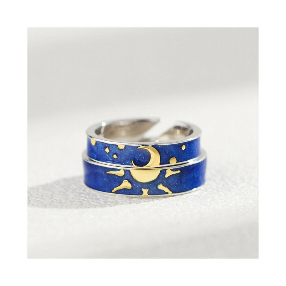 Adjustable Size Ring Sun Moon Couple Rings Minimalist Silver Opening Rings For Men Women Couple Engagement Jewelry Gift