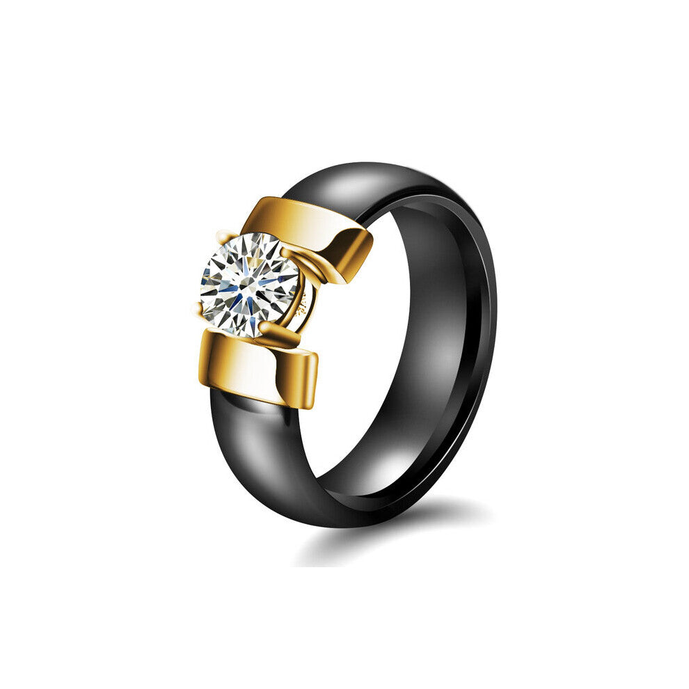 Black&White Ceramic Rings For Women Cubic Zircon Stainless Steel Engagement Wedding Rings Love Rings Ceramic Jewelry