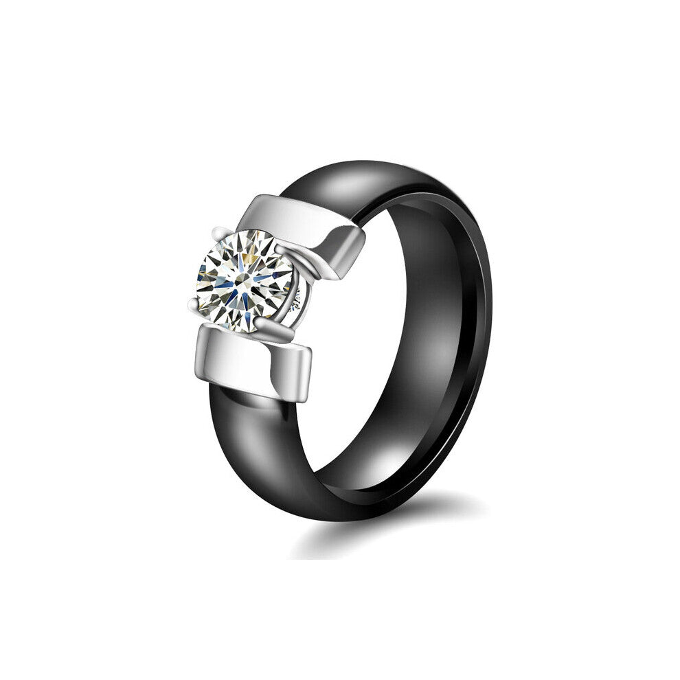 Black&White Ceramic Rings For Women Cubic Zircon Stainless Steel Engagement Wedding Rings Love Rings Ceramic Jewelry