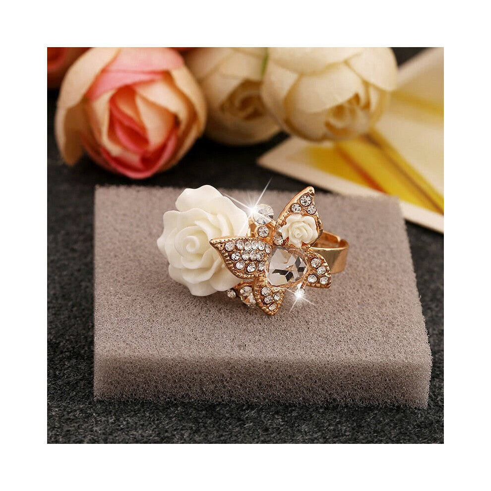 Colorful Resin Rose Flower Ring Opening Resizable Gothic Crystal Finger Ring Wedding Engagement Party Vintage Jewelry for Women