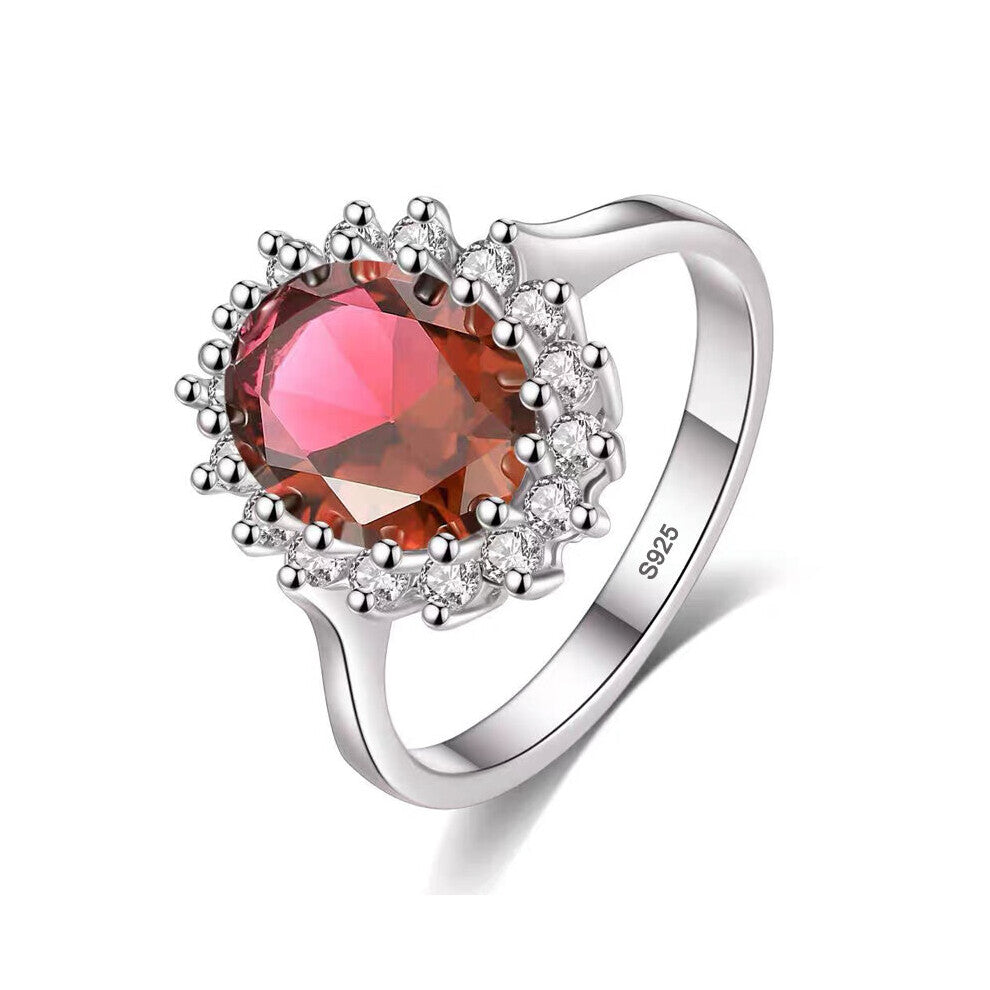 Female Princess Cut 3.2ct Created Ruby-Sapphire Ring Tibetan Silver Wedding Engagement Band Bride Jewelry Gift