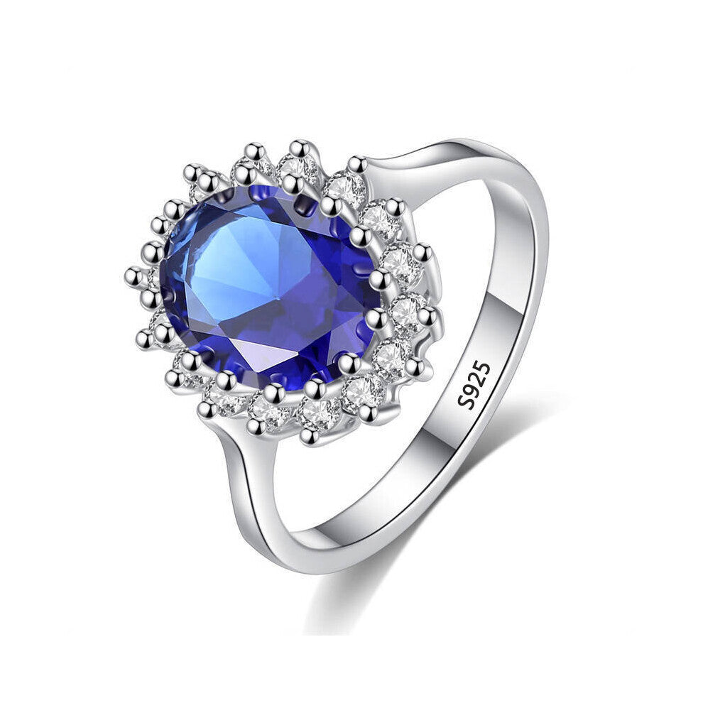 Female Princess Cut 3.2ct Created Ruby-Sapphire Ring Tibetan Silver Wedding Engagement Band Bride Jewelry Gift