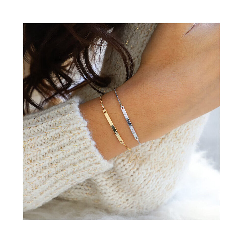 (Hot Stamping, 16.5cm) Engrave Name Lady Personalized Bracelet Stainless Steel Charm Female Bangle Wedding Engagement Wristband Jewelry