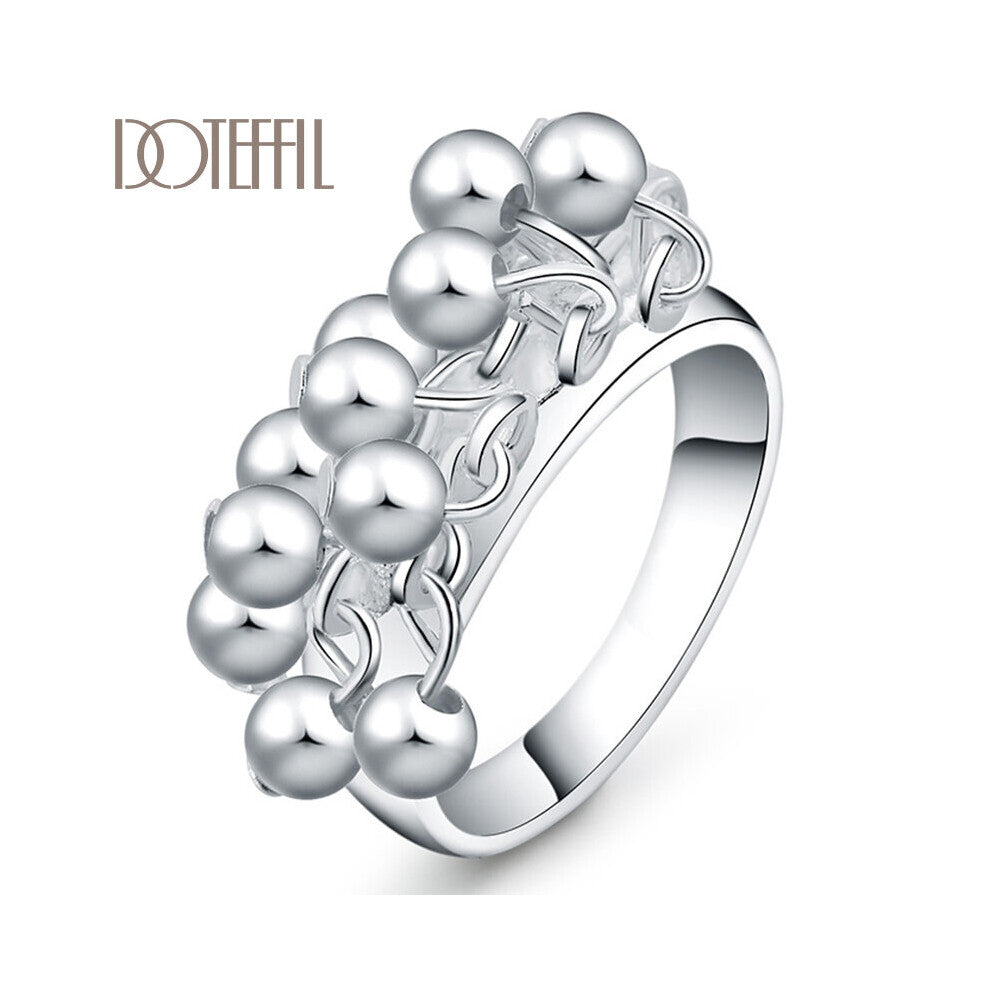 925 Sterling Silver Smooth Grape Beads Ring For Women Wedding Engagement Party Gift Charm Jewelry