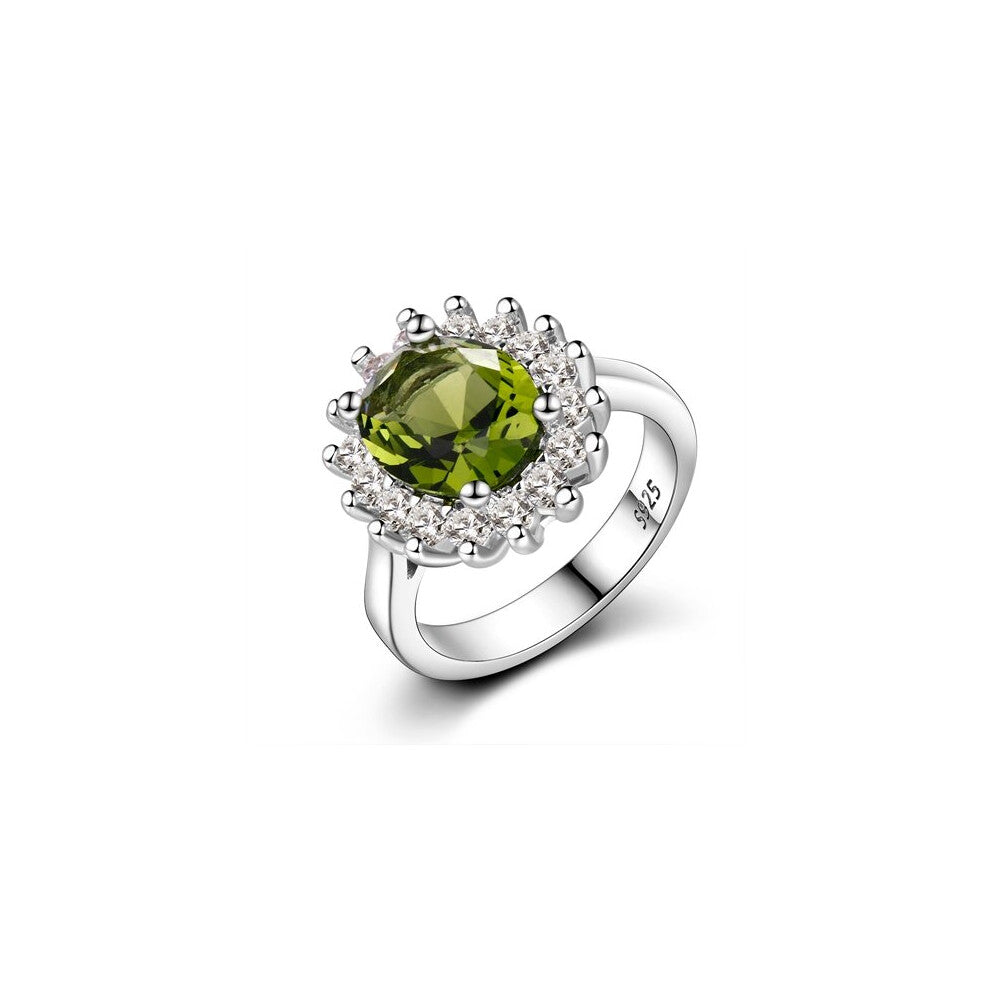 925 Sterling Silver Ring Flower Silver Rings with Peridot Stones Shining Wedding Engagement Rings for Women Jewelry