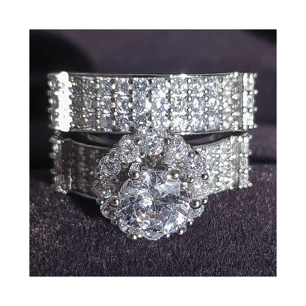 Green Pink Silver Oval Princess Cut Wedding Ring Set for Women Engagement Band Eternity Jewelry Whole R4975