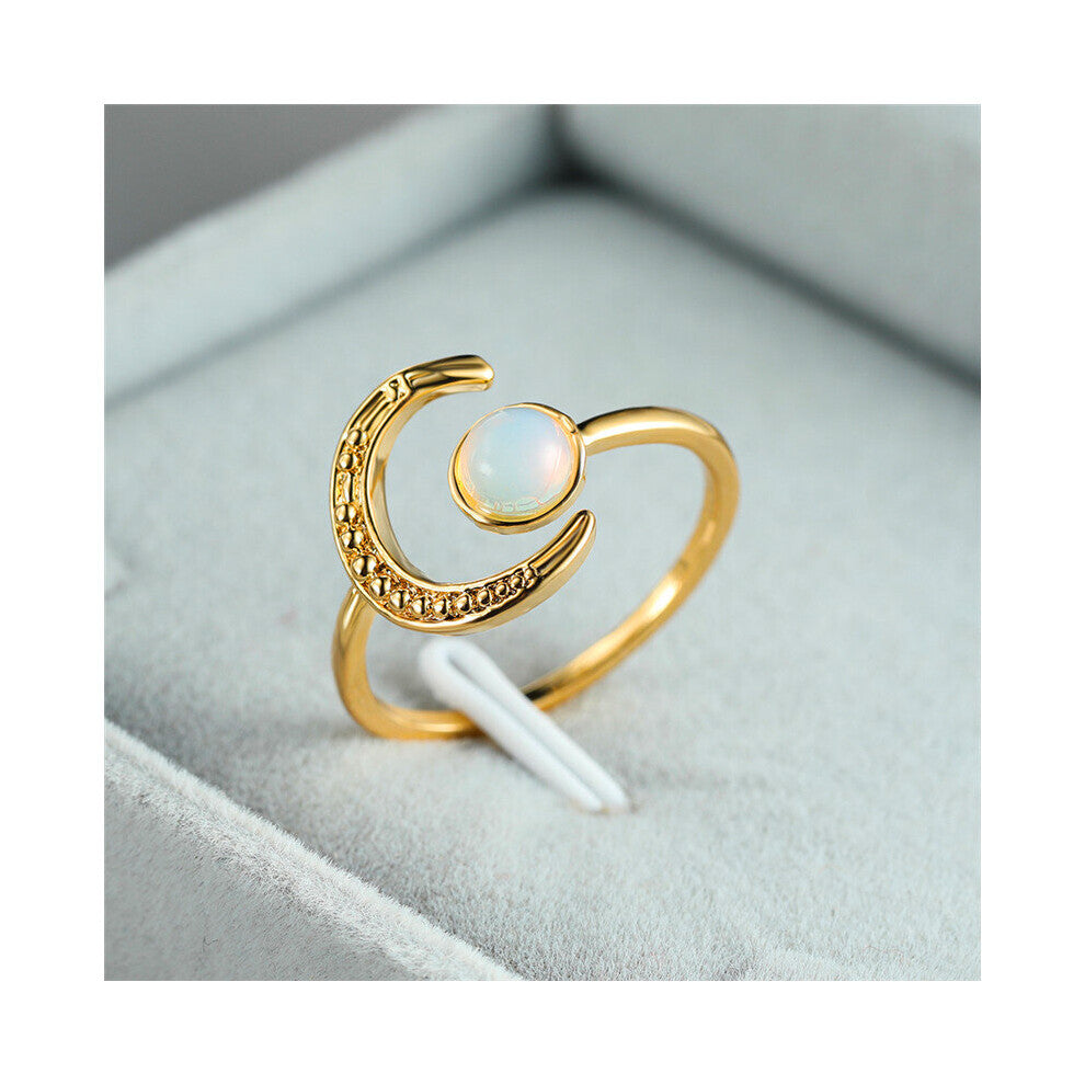 Female Small Moonstone Open Adjustable Ring Silver Bridal Engagement Ring Vintage Zircon Stone Wedding Rings For Women