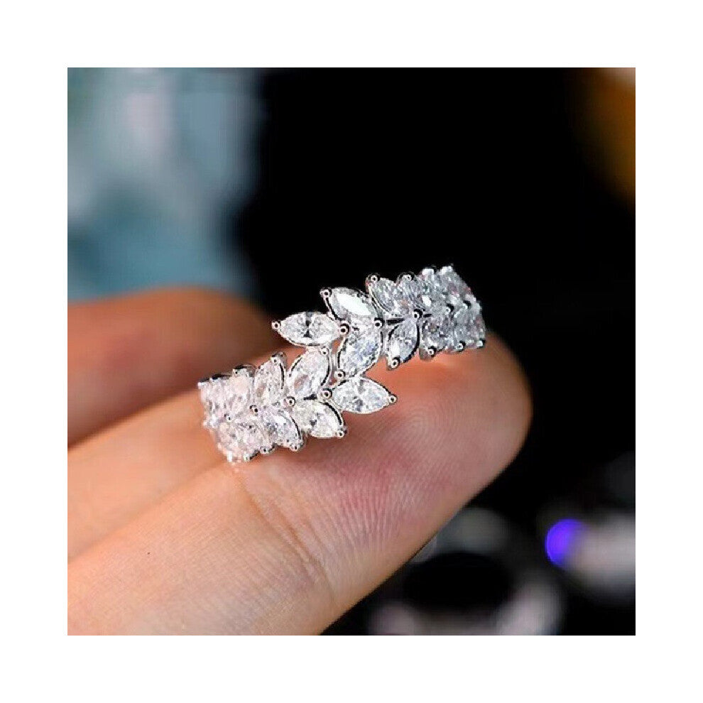 Women's Leaf Ring Stainless Steel Jewelry Zircon Crystal Ring Flower Jewelry for Women Engagement Rings for Women